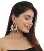 White And Green Stone Earring Beadded Blue Beads And White Pearsl With Light Pink Hangings