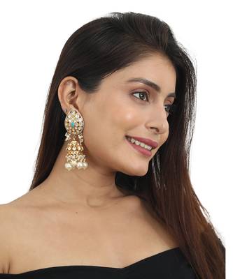 White And Firozi Stone Earrings With Pearls 1