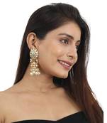 White And Firozi Stone Earrings With Pearls