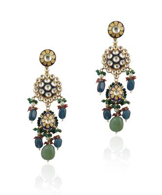 Blue Meena Work Earrings Bedded Blue And Sea Green Beads 2