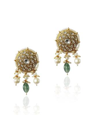 White Round Stude With Pearls And Sea Green Beads 2