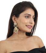 White Jadtar Stone Earrings Green Moti Work Beadded Pastel Pink Beads