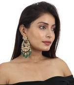 White Big Chand Baali Style Earrings Beadded Green Beads