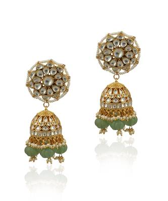 White Jhumki With Sea Green Beads 2