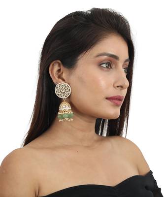 White Jhumki With Sea Green Beads 1