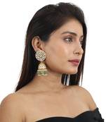 White Jhumki With Sea Green Beads