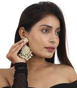 Pista Meena Work Earrings Beadded White Small Pearls And Sea Green Beads