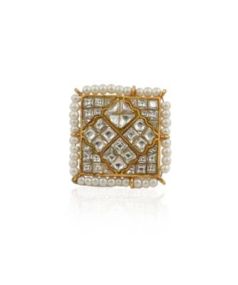 Heritage Wedding Wear Ring In Square With Jadau Stones And Pearls 2