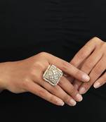 Heritage Wedding Wear Ring In Square With Jadau Stones And Pearls