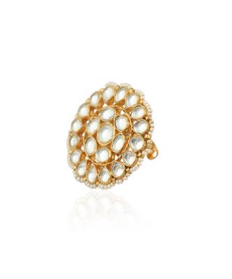 Traditional Ring In Floral Design With White Studded Jadtar Stones 3