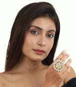 Traditional Ring In Floral Design With White Studded Jadtar Stones