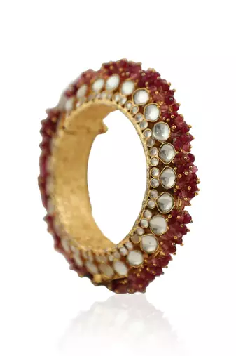 Pacheli Bangles In Rajasthani Style Beaded With Pastel Pink Beads(Single)