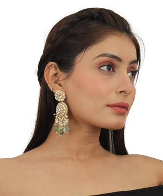 Square Shape White Jadtar Stone With Sea Green Beads Choker Set 6