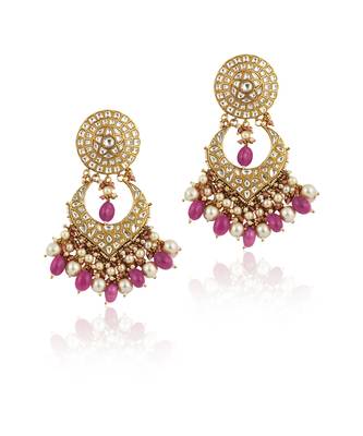 White Flower Work With Jadtar Stone Pink Beads Necklace Set 6