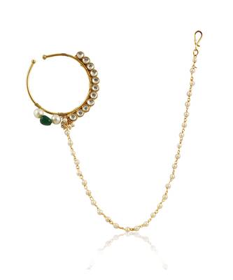 White Round Stone Nath With Green Beads 1