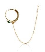 White Round Stone Nath With Green Beads