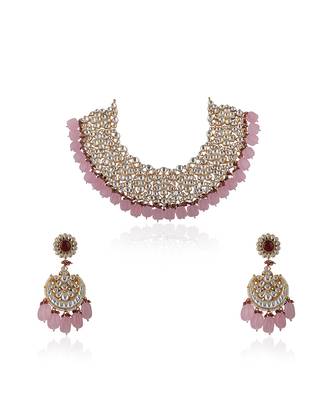Light Pink Beads White Jadtar Necklace Set 2