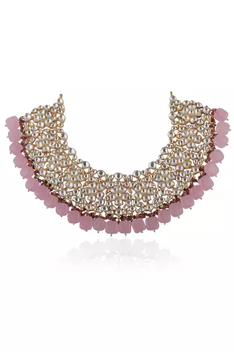 Light Pink Beads White Jadtar Necklace Set