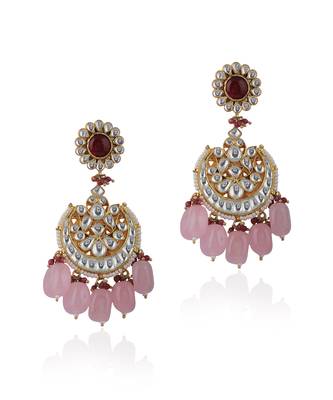 Light Pink Beads White Jadtar Necklace Set 4