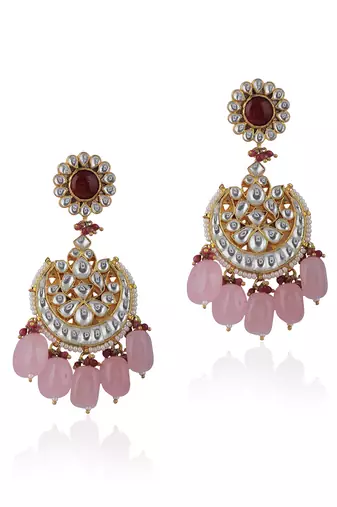 Light Pink Beads White Jadtar Necklace Set