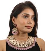 Light Pink Beads White Jadtar Necklace Set