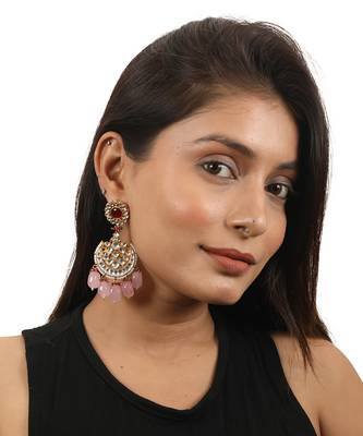 Light Pink Beads White Jadtar Necklace Set 5