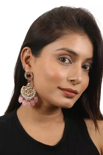 Light Pink Beads White Jadtar Necklace Set