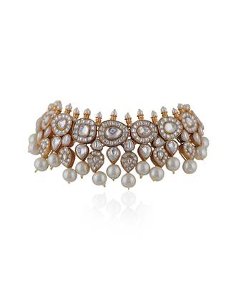 White Jadtar Choker Necklace With Pearls 3