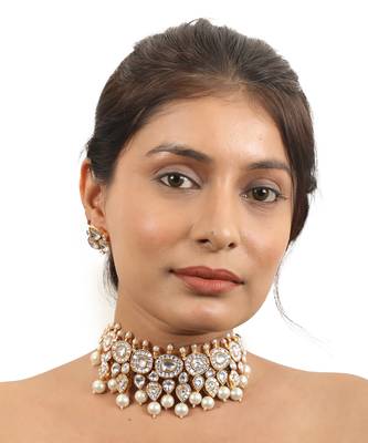 White Jadtar Choker Necklace With Pearls 1