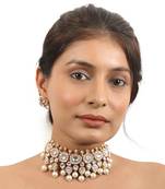 White Jadtar Choker Necklace With Pearls