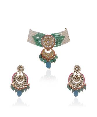 Choker Necklace Belt With Chandbaalis In Pastel Shades And Pearls 2