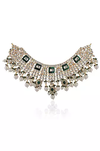 Traditional Necklace With Emerald Mina Work And Jhumki Earrings