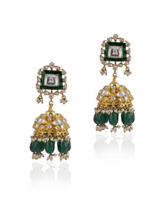 Traditional Necklace With Emerald Mina Work And Jhumki Earrings 4