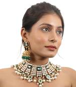 Traditional Necklace With Emerald Mina Work And Jhumki Earrings
