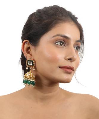 Traditional Necklace With Emerald Mina Work And Jhumki Earrings 5