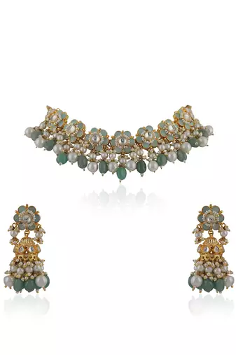 Delicate Jade Green Floral Necklace With Sea Green Beads And Pearls