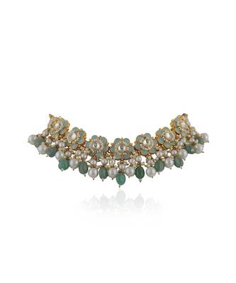 Delicate Jade Green Floral Necklace With Sea Green Beads And Pearls 3