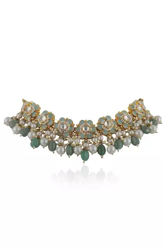 Delicate Jade Green Floral Necklace With Sea Green Beads And Pearls