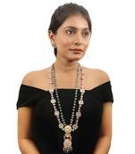 Long Necklace With White Floral Motives Beaded With Sea Green And Pastel Pink Beads