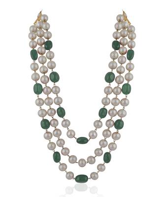 Three String Maala Necklace With Pearls And Emeralds 2