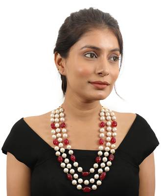 Three String Maala Necklace With Pearls And Ruby Beads 1
