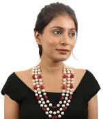 Three String Maala Necklace With Pearls And Ruby Beads