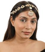 White Chand Mathapatti With Pastel Pink Small Hangings