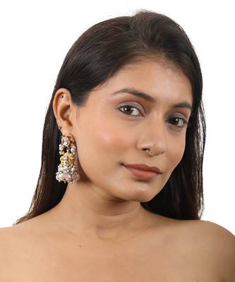 Delicate Choker Necklace With Floral Motives And Jhumki Earings In Pink Stones And Pearl Drops 5