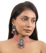 Pink Choker Set With Multi Colour Beads