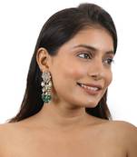 Delicately Designed Earings With Emerald Green And Pearl Drops