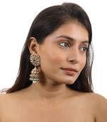 Pink And Green Floral Jadtar Stone Jhumki