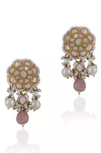 Pastel Pink Beads With White Pearl Seep Stone Studs