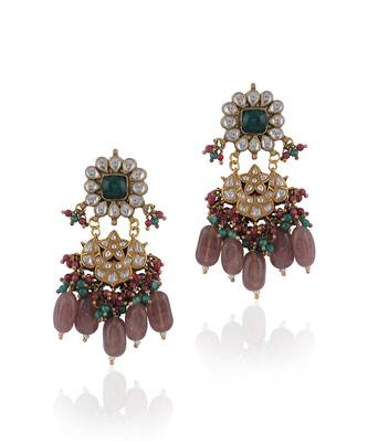 Uniquely Designed Earings In Pink And Green Beads 2