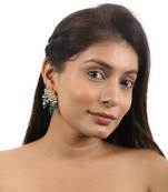 Green Beads Floral White Jadtar Small Earrings